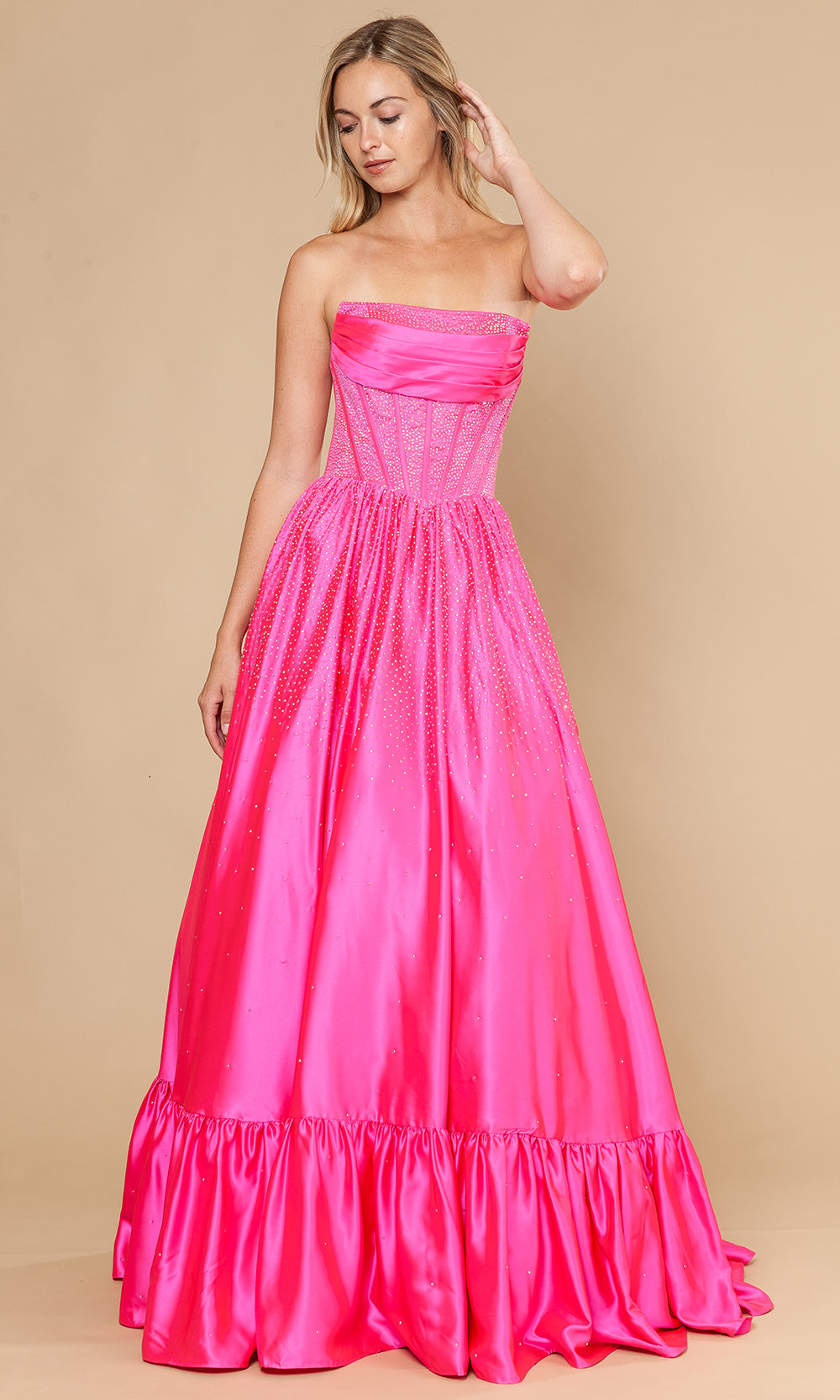 Poly USA 25134 - Straight Neck Beaded Dress with Ruffle Hem Prom Dresses