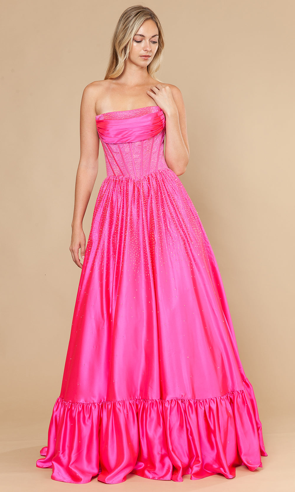 Poly USA 25134 - Straight Neck Beaded Dress with Ruffle Hem Prom Dresses