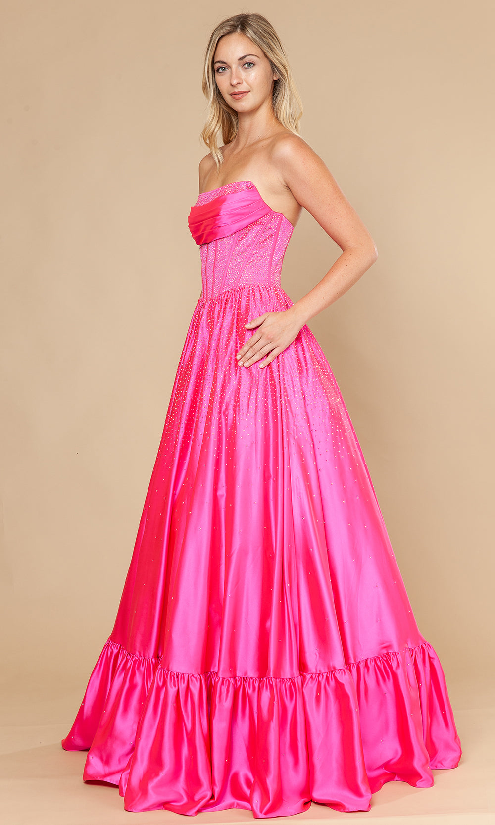 Poly USA 25134 - Straight Neck Beaded Dress with Ruffle Hem Prom Dresses
