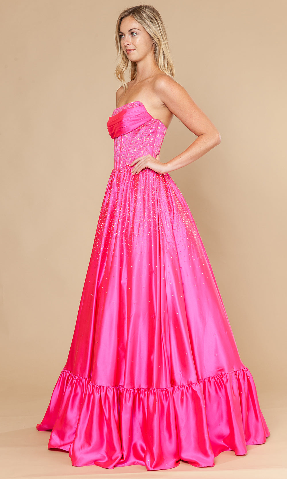 Poly USA 25134 - Straight Neck Beaded Dress with Ruffle Hem Prom Dresses