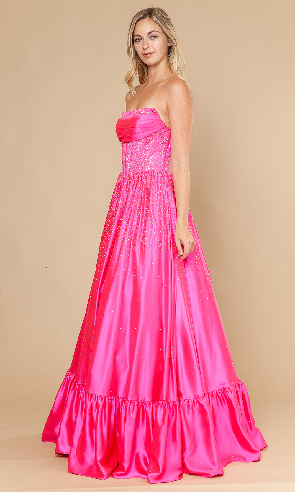Poly USA 25134 - Straight Neck Beaded Dress with Ruffle Hem Prom Dresses