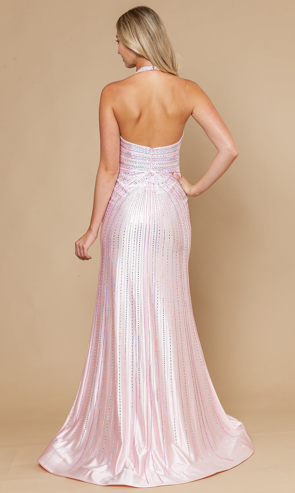 Poly USA 25148 - Halter Open Back Prom Gown with Beading Prom Dresses