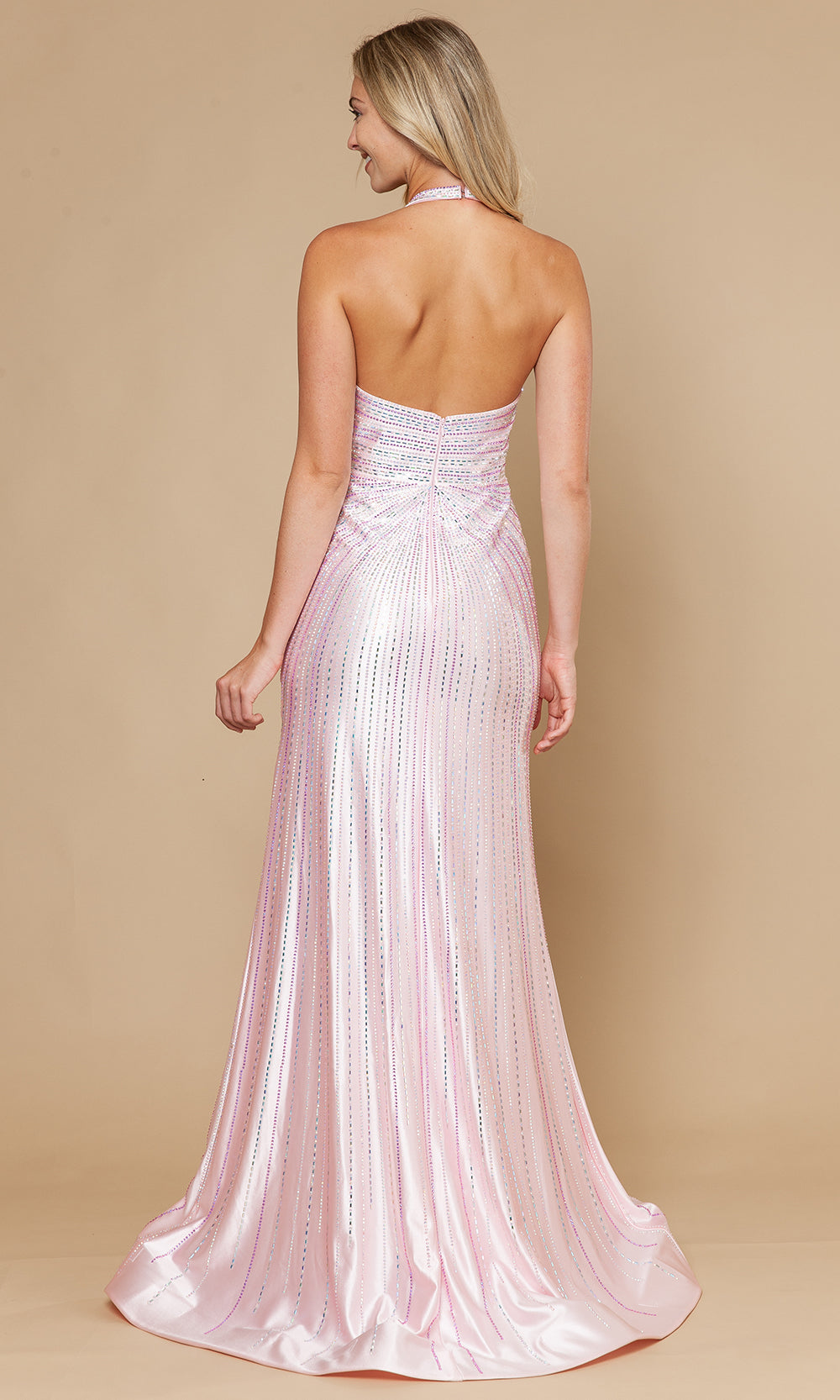 Poly USA 25148 - Halter Open Back Prom Gown with Beading Prom Dresses