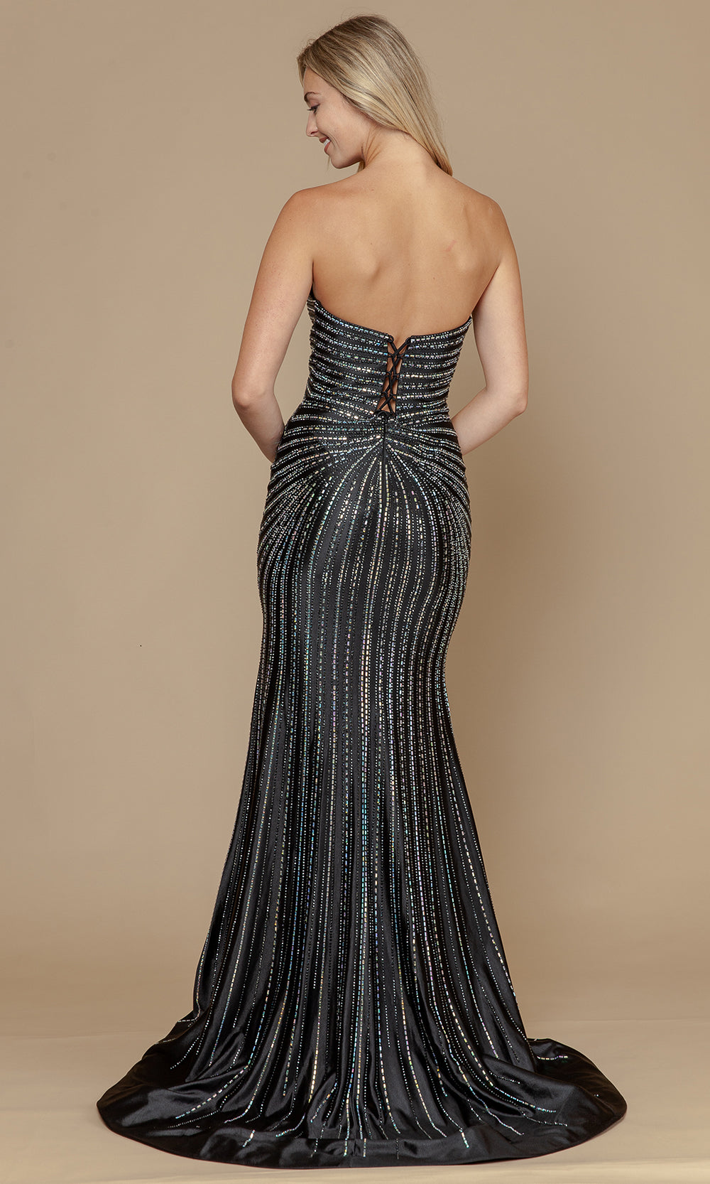 Poly USA 25152 - Linear Beaded Strapless Fitted Dress Prom Dresses