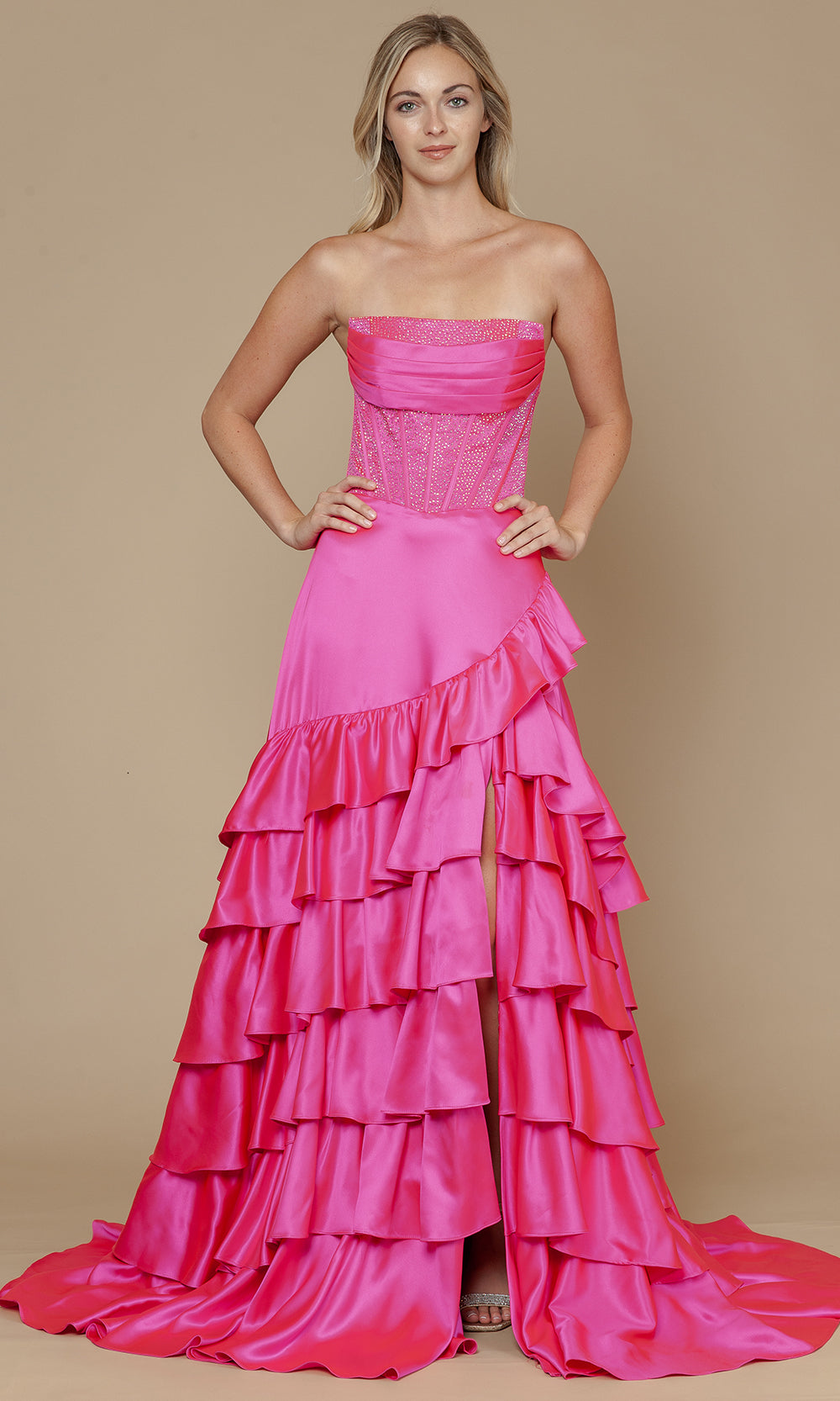 Poly USA 25162 - Embellished Corset Ruffle A-Line Dress Prom Dresses