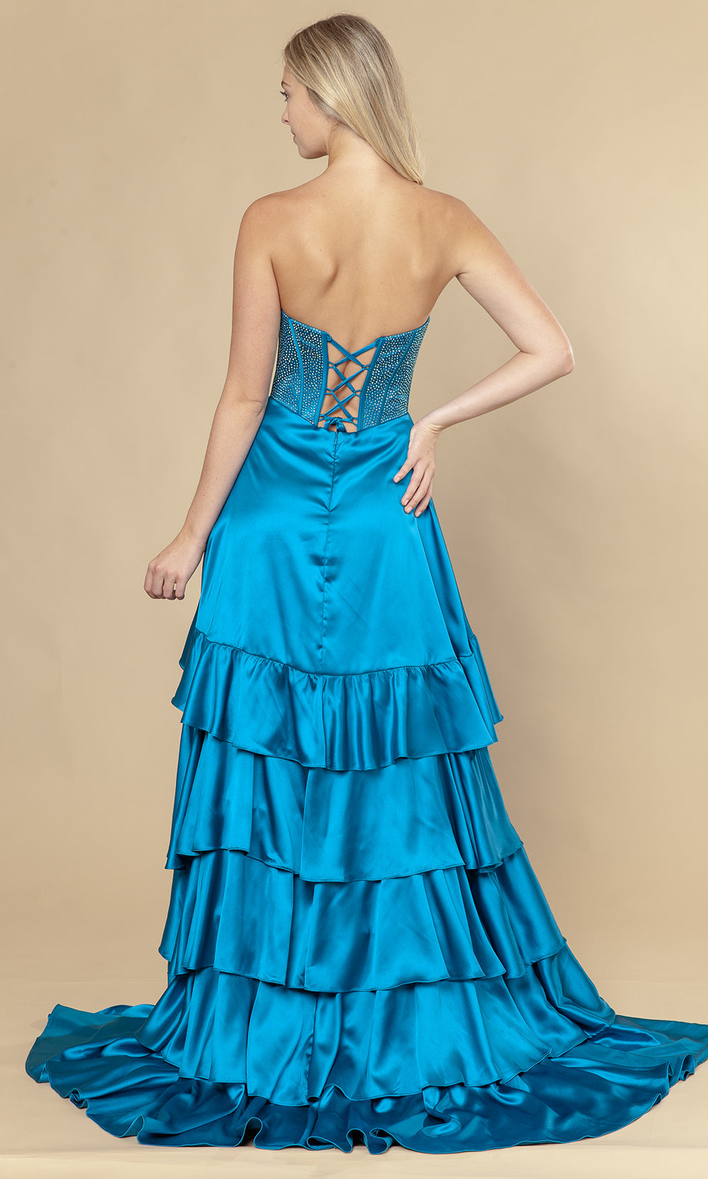 Poly USA 25162 - Embellished Corset Ruffle A-Line Dress Prom Dresses