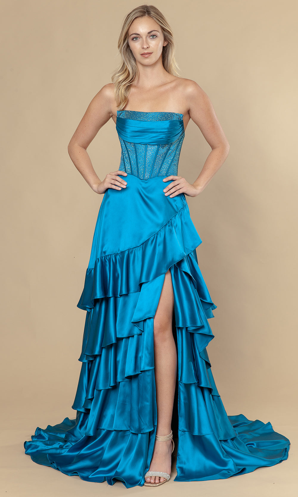 Poly USA 25162 - Embellished Corset Ruffle A-Line Dress Prom Dresses
