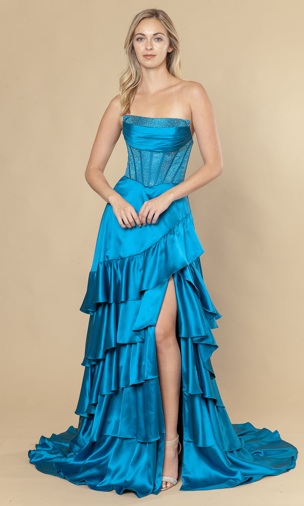 Poly USA 25162 - Embellished Corset Ruffle A-Line Dress Prom Dresses