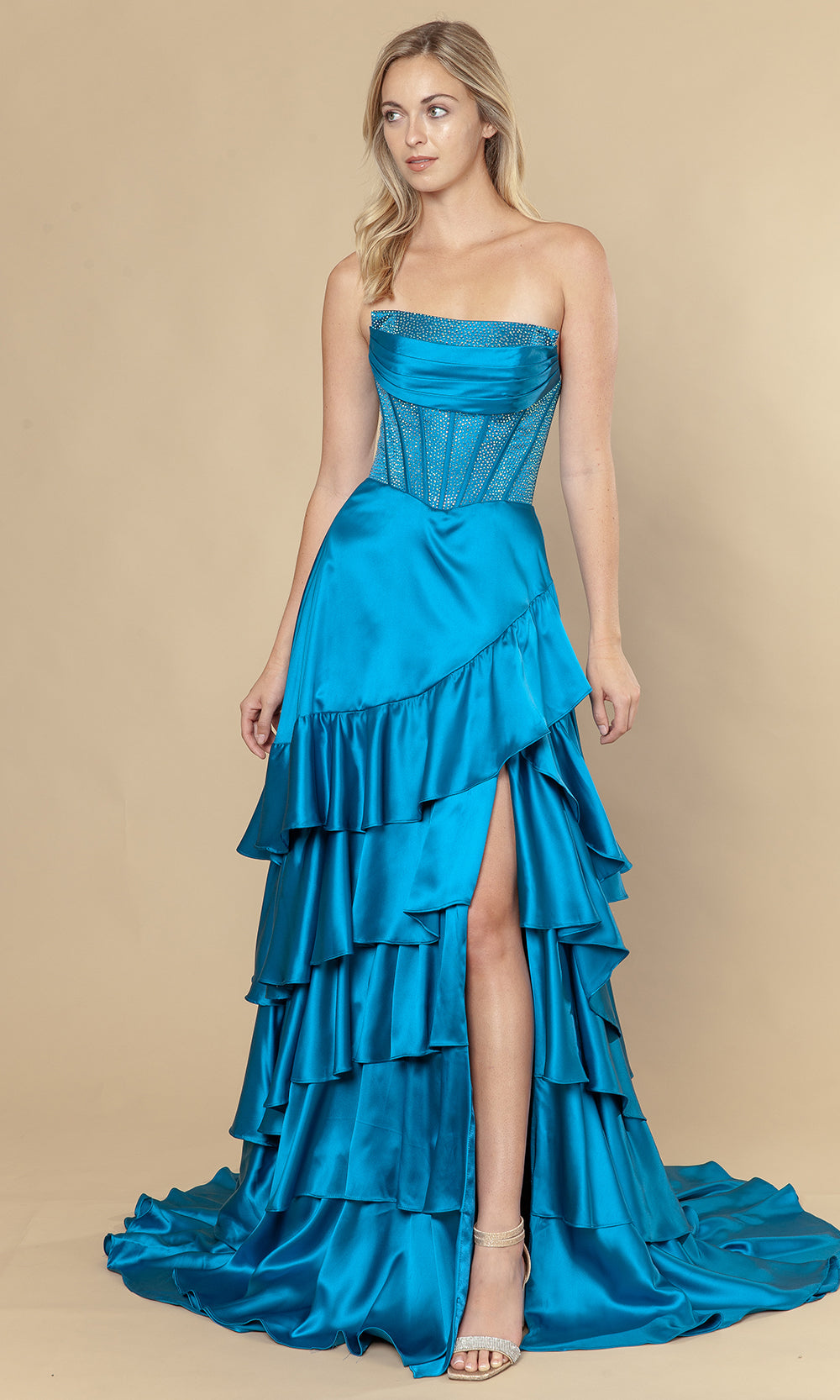 Poly USA 25162 - Embellished Corset Ruffle A-Line Dress Prom Dresses