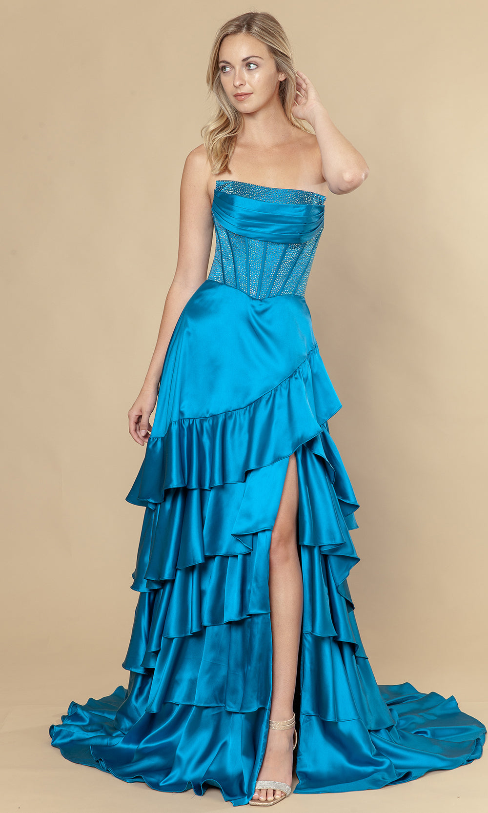 Poly USA 25162 - Embellished Corset Ruffle A-Line Dress Prom Dresses