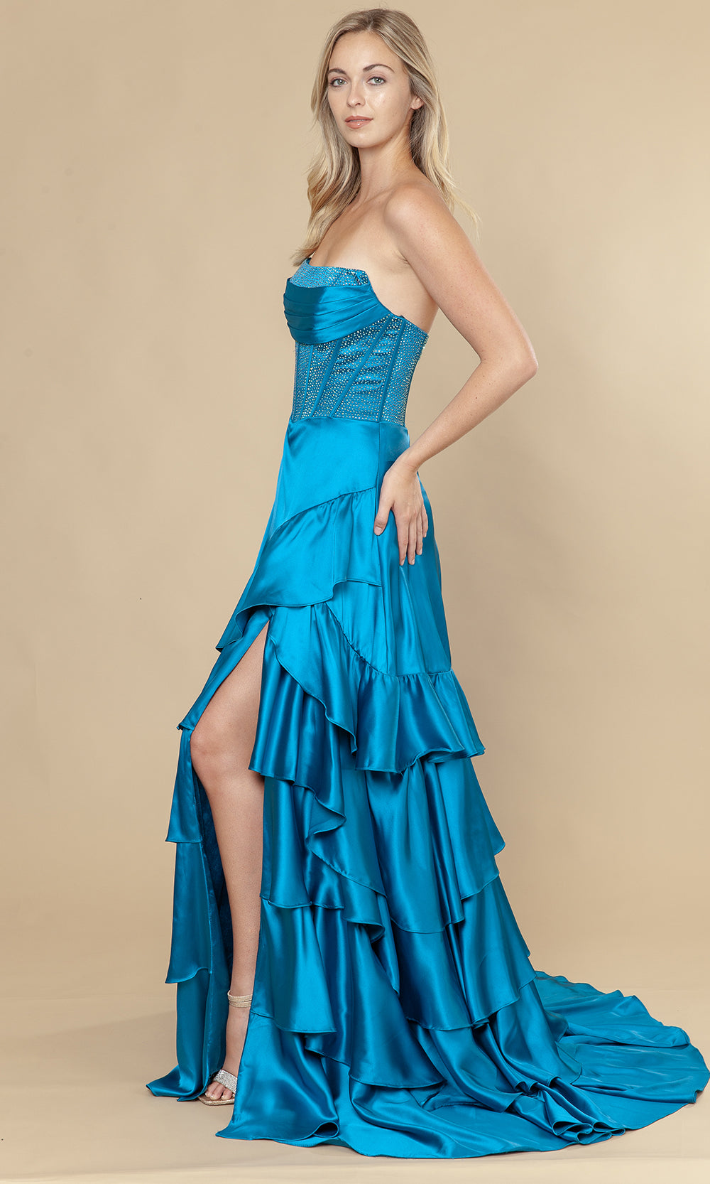 Poly USA 25162 - Embellished Corset Ruffle A-Line Dress Prom Dresses