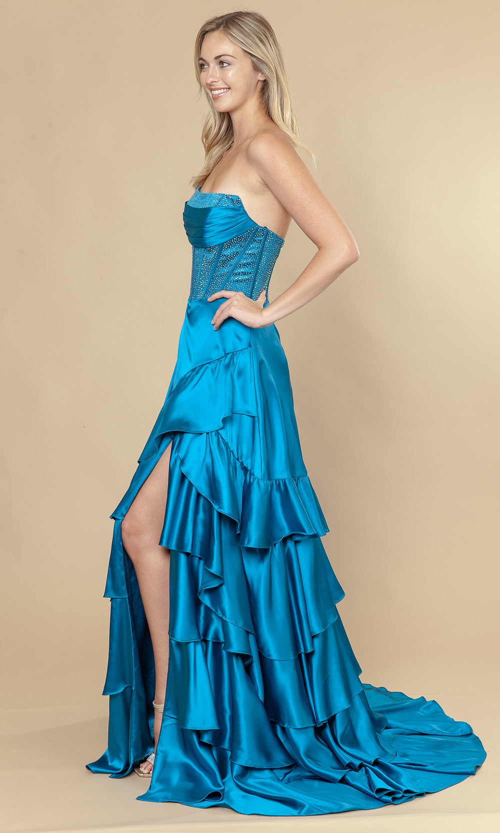 Poly USA 25162 - Embellished Corset Ruffle A-Line Dress Prom Dresses