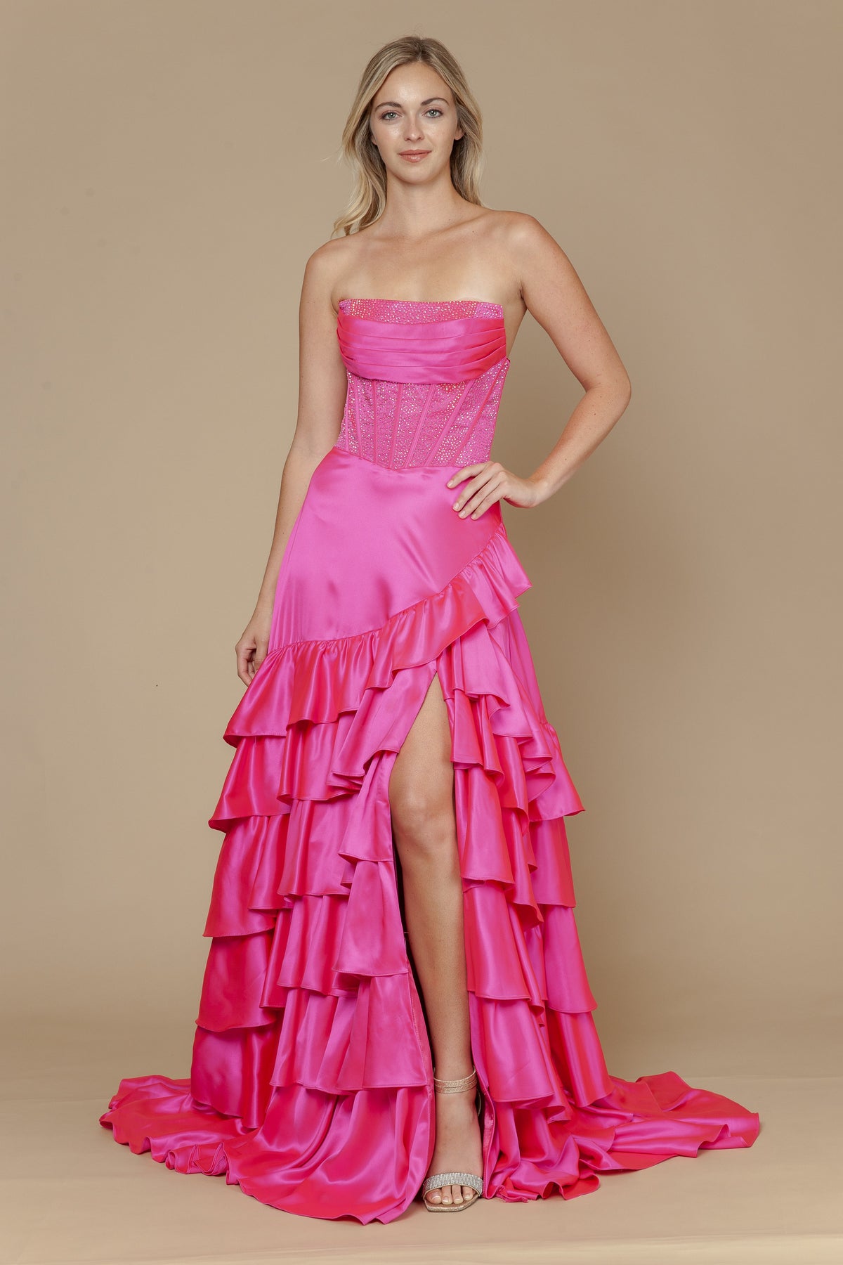 Poly USA 25162 - Embellished Corset Ruffle A-Line Dress Prom Dresses