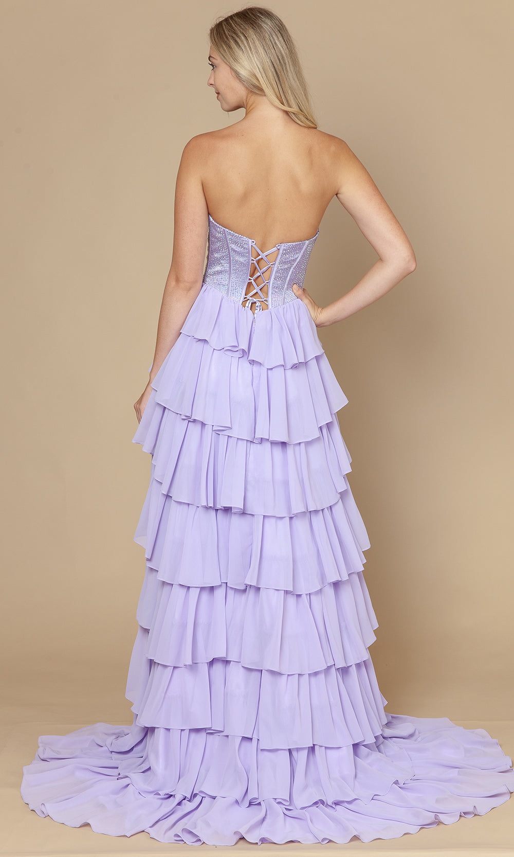 Poly USA 25168 - Rhinestone Corset Straight Across Prom Dress Prom Dresses