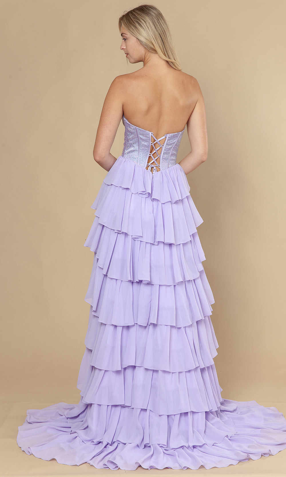 Poly USA 25168 - Rhinestone Corset Straight Across Prom Dress Prom Dresses