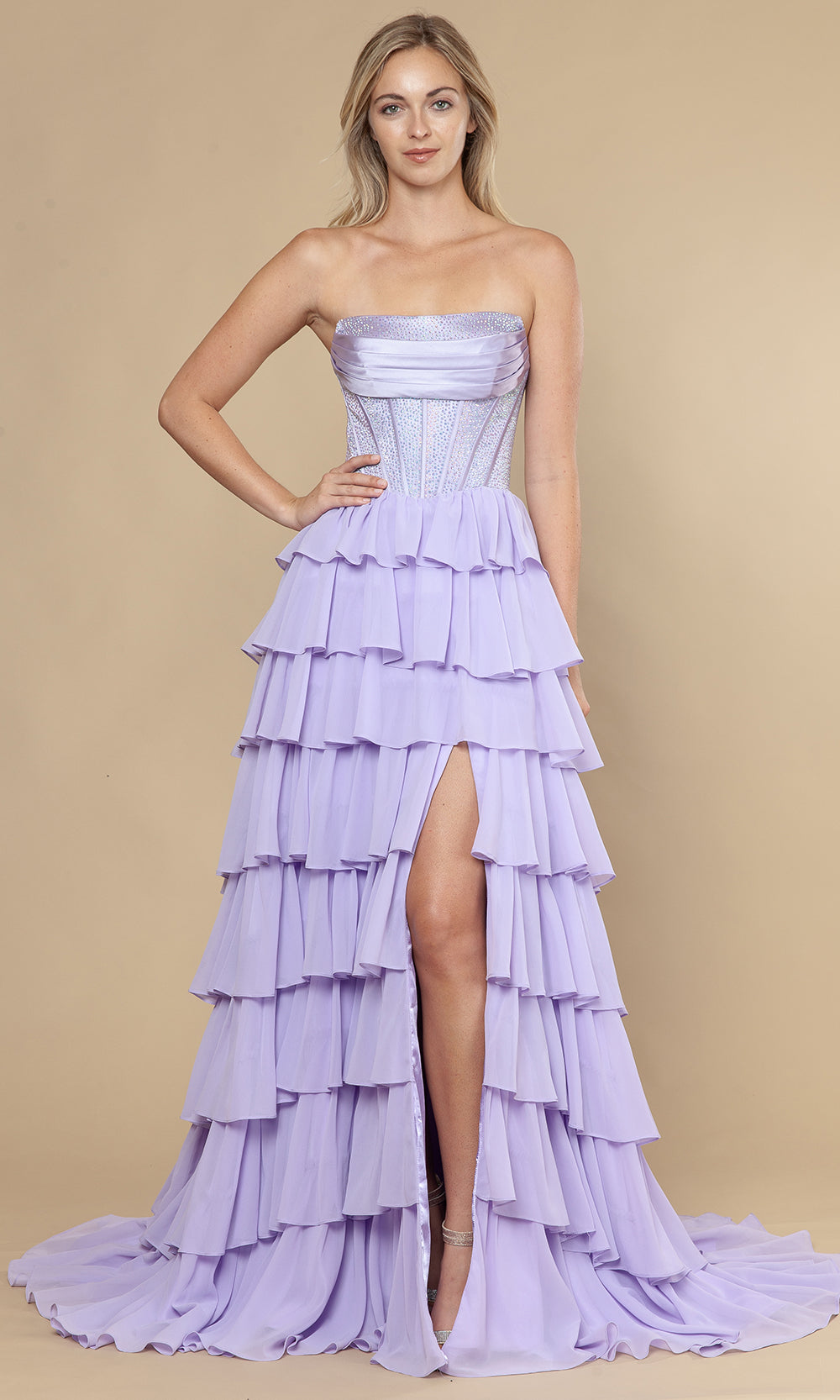 Poly USA 25168 - Rhinestone Corset Straight Across Prom Dress Prom Dresses