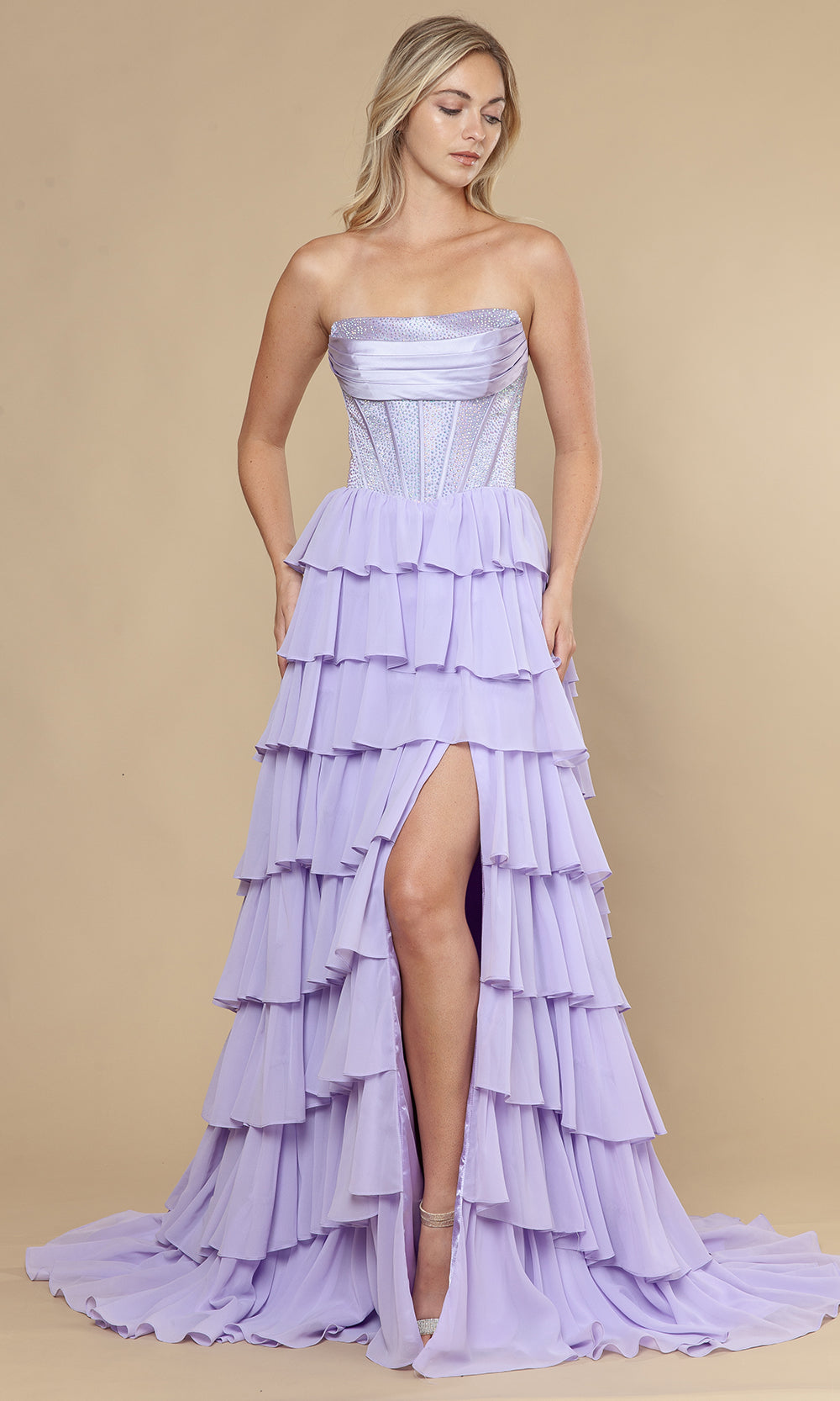 Poly USA 25168 - Rhinestone Corset Straight Across Prom Dress Prom Dresses