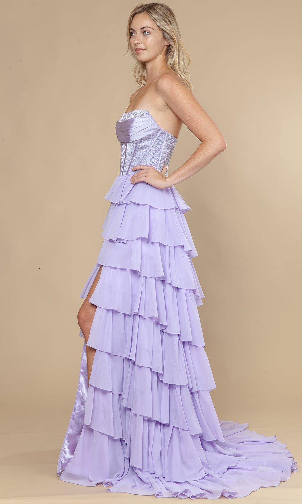Poly USA 25168 - Rhinestone Corset Straight Across Prom Dress Prom Dresses