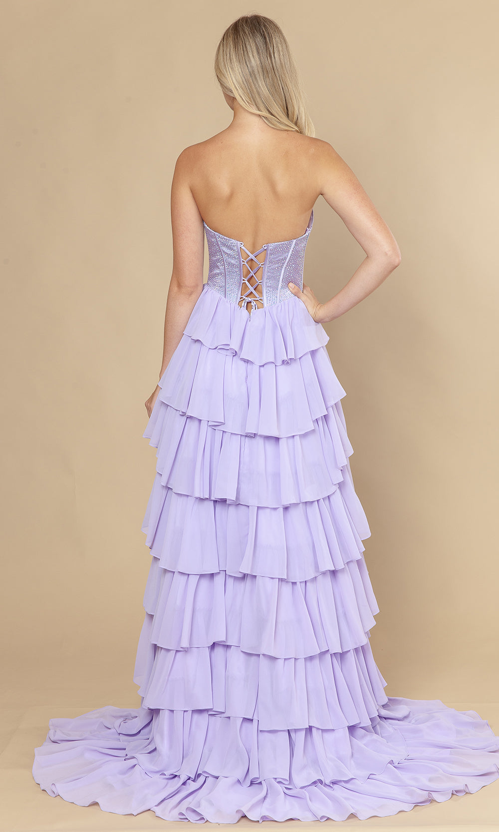 Poly USA 25168 - Rhinestone Corset Straight Across Prom Dress Prom Dresses
