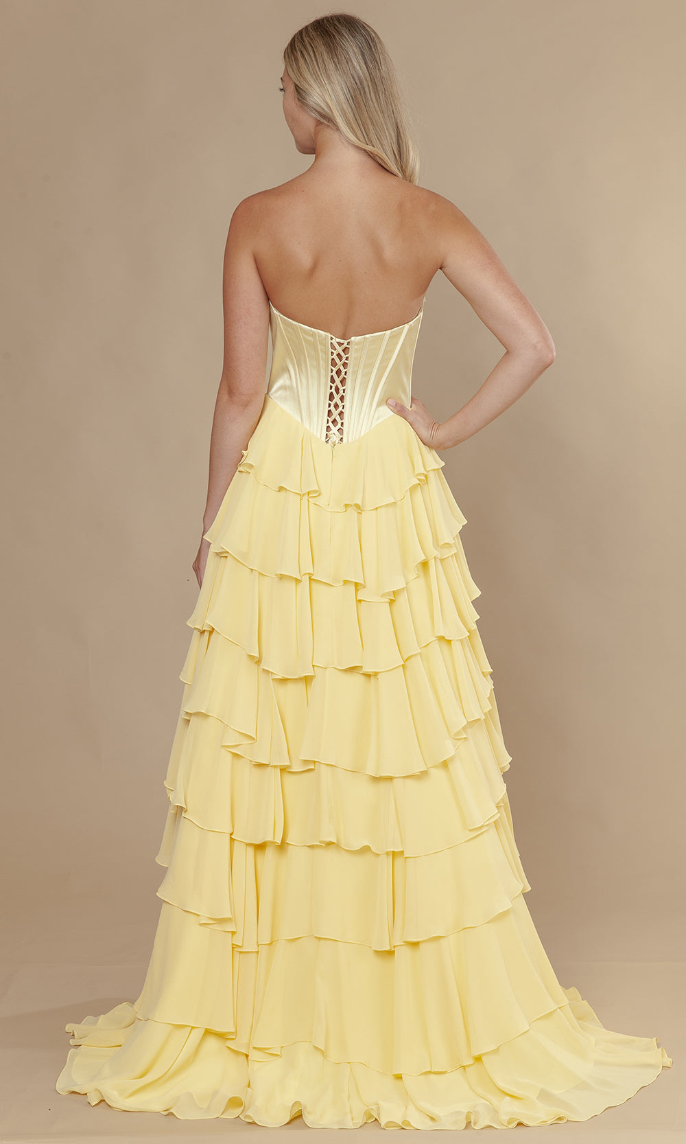 Poly USA 25176 - Straight Across Neck Chiffon Ruffle Gown Prom Dresses