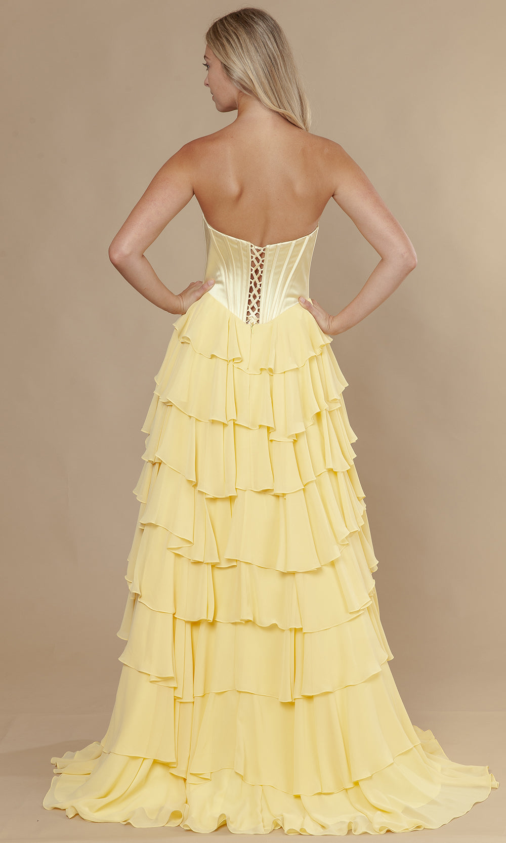 Poly USA 25176 - Straight Across Neck Chiffon Ruffle Gown Prom Dresses