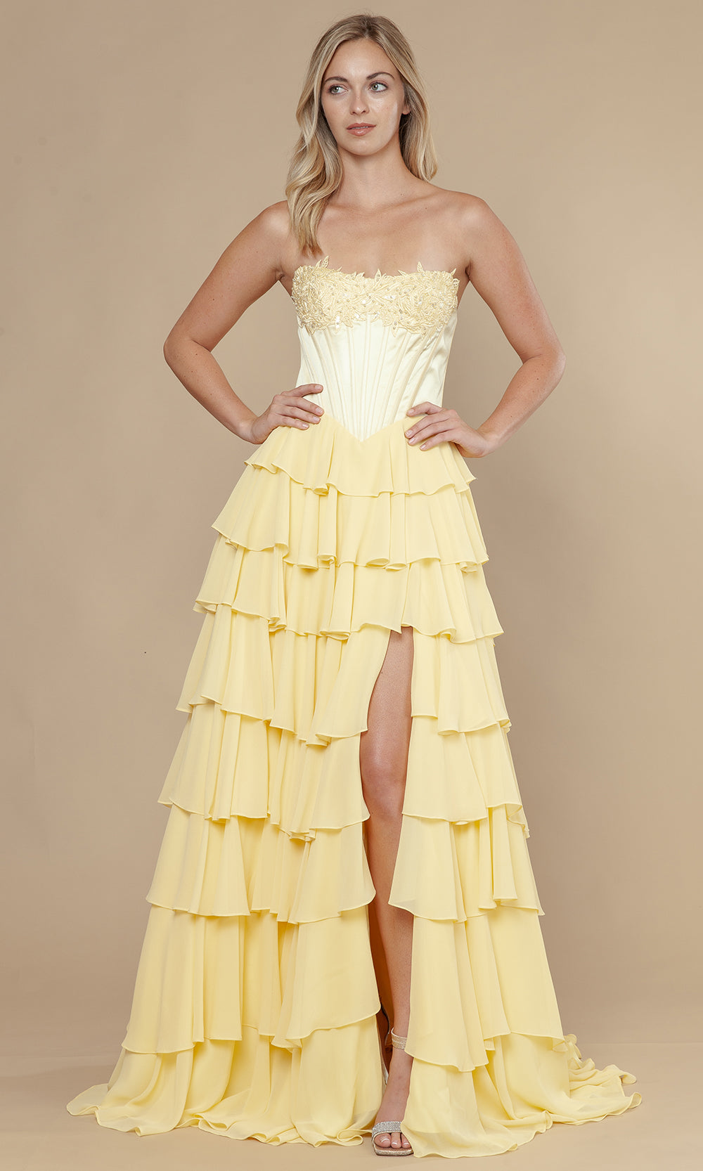 Poly USA 25176 - Straight Across Neck Chiffon Ruffle Gown Prom Dresses