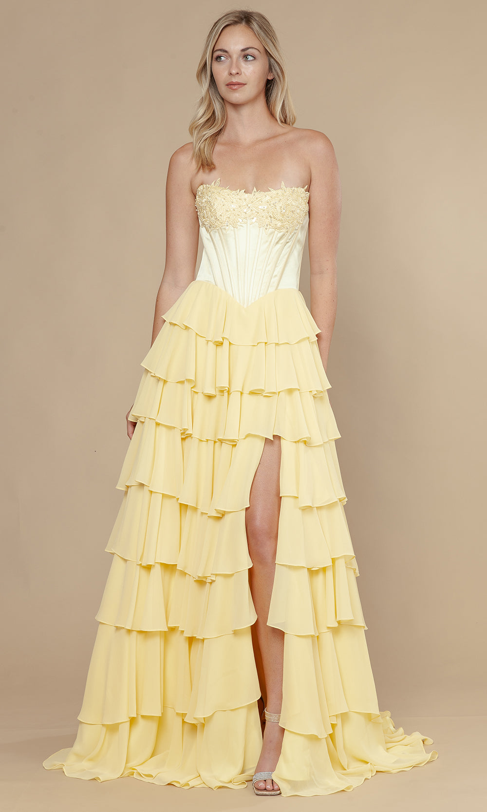 Poly USA 25176 - Straight Across Neck Chiffon Ruffle Gown Prom Dresses