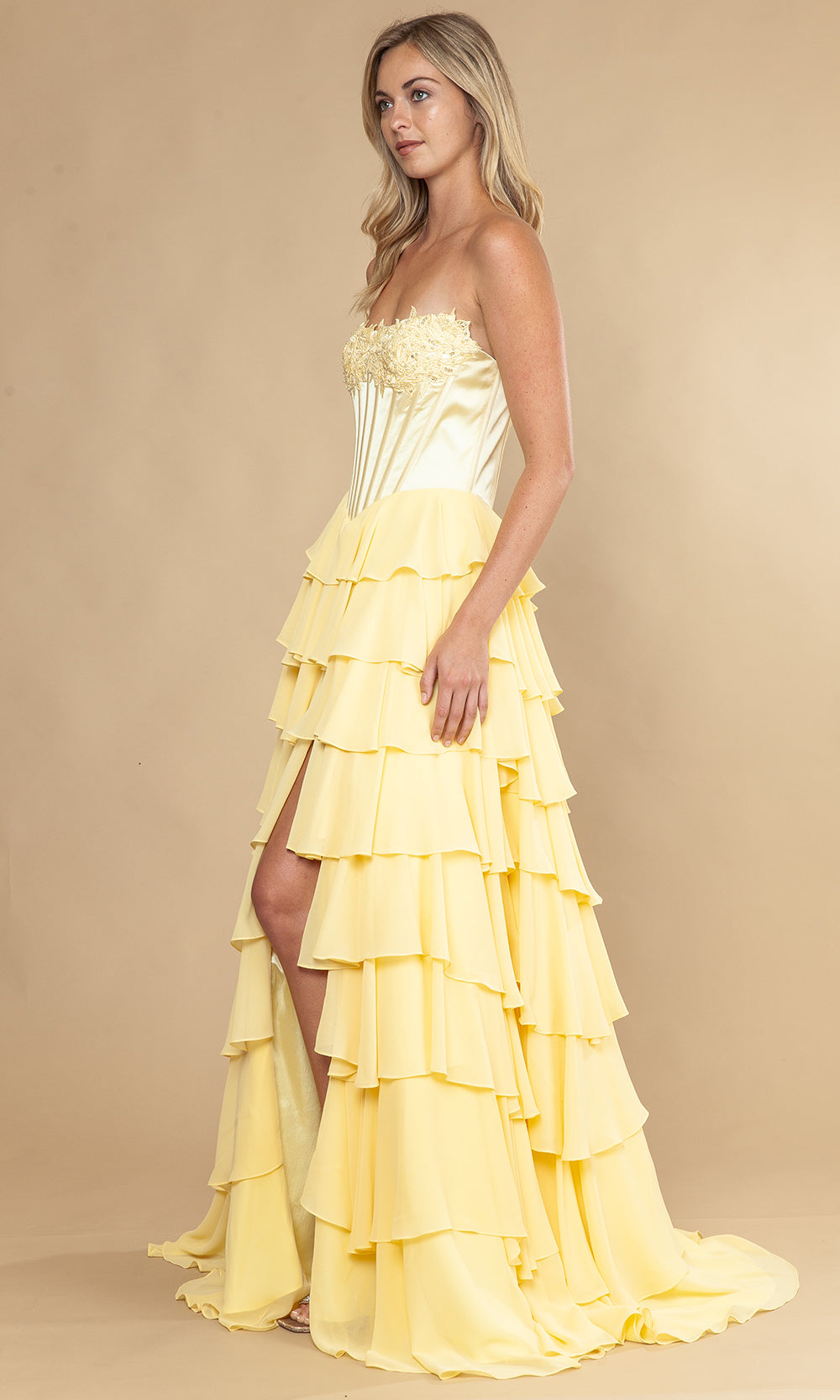 Poly USA 25176 - Straight Across Neck Chiffon Ruffle Gown Prom Dresses