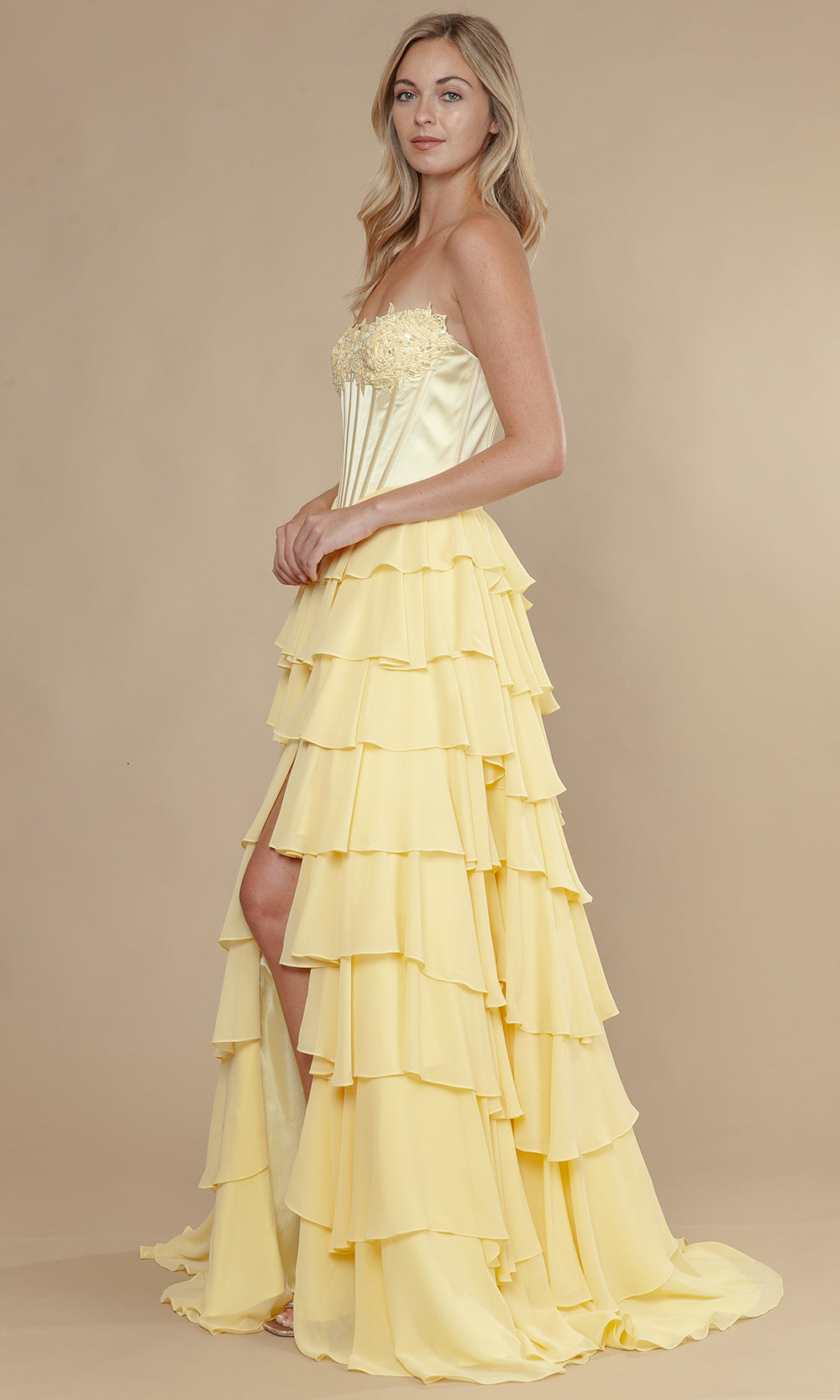 Poly USA 25176 - Straight Across Neck Chiffon Ruffle Gown Prom Dresses