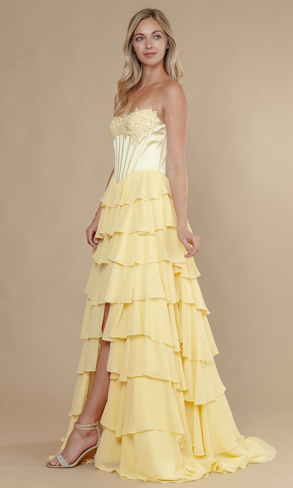 Poly USA 25176 - Straight Across Neck Chiffon Ruffle Gown Prom Dresses
