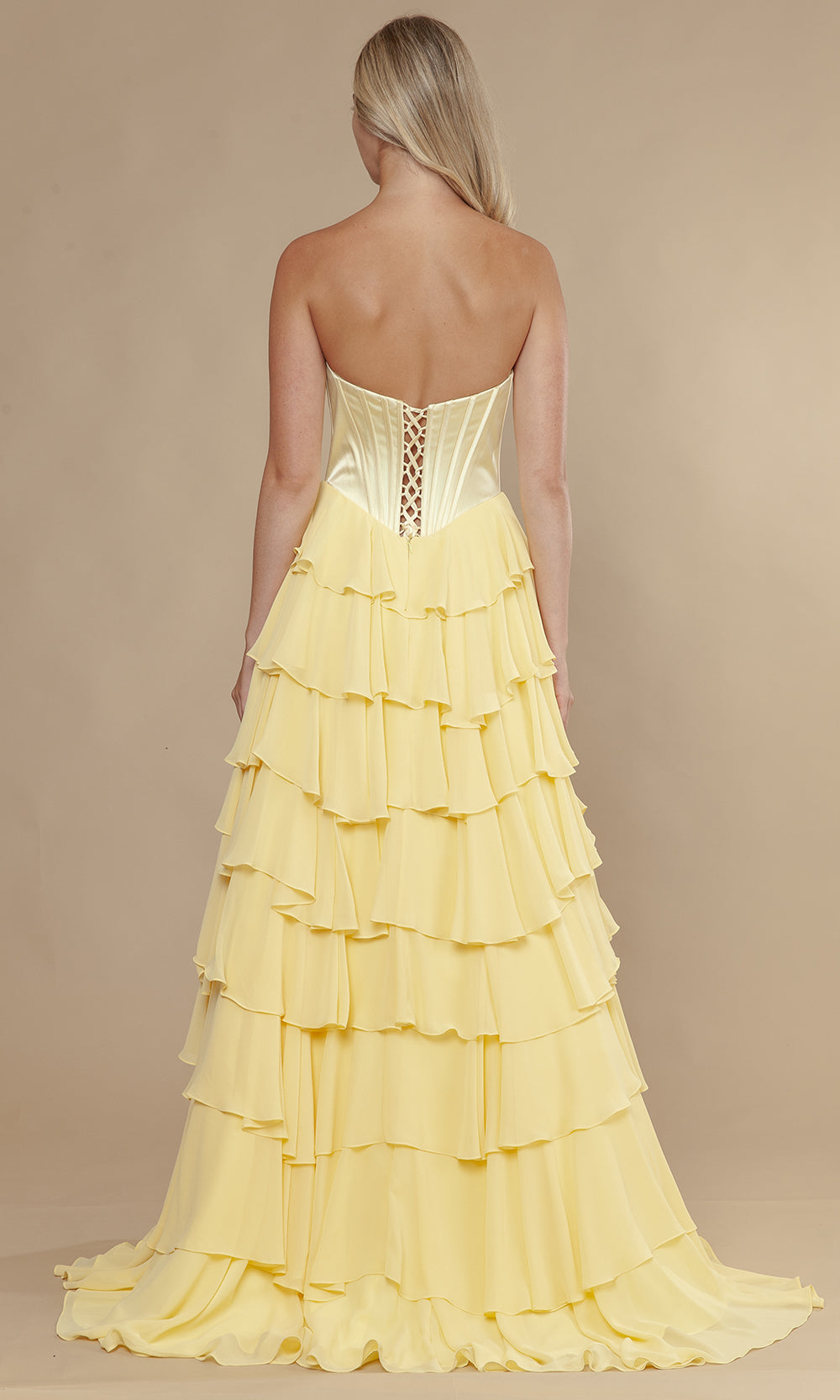 Poly USA 25176 - Straight Across Neck Chiffon Ruffle Gown Prom Dresses