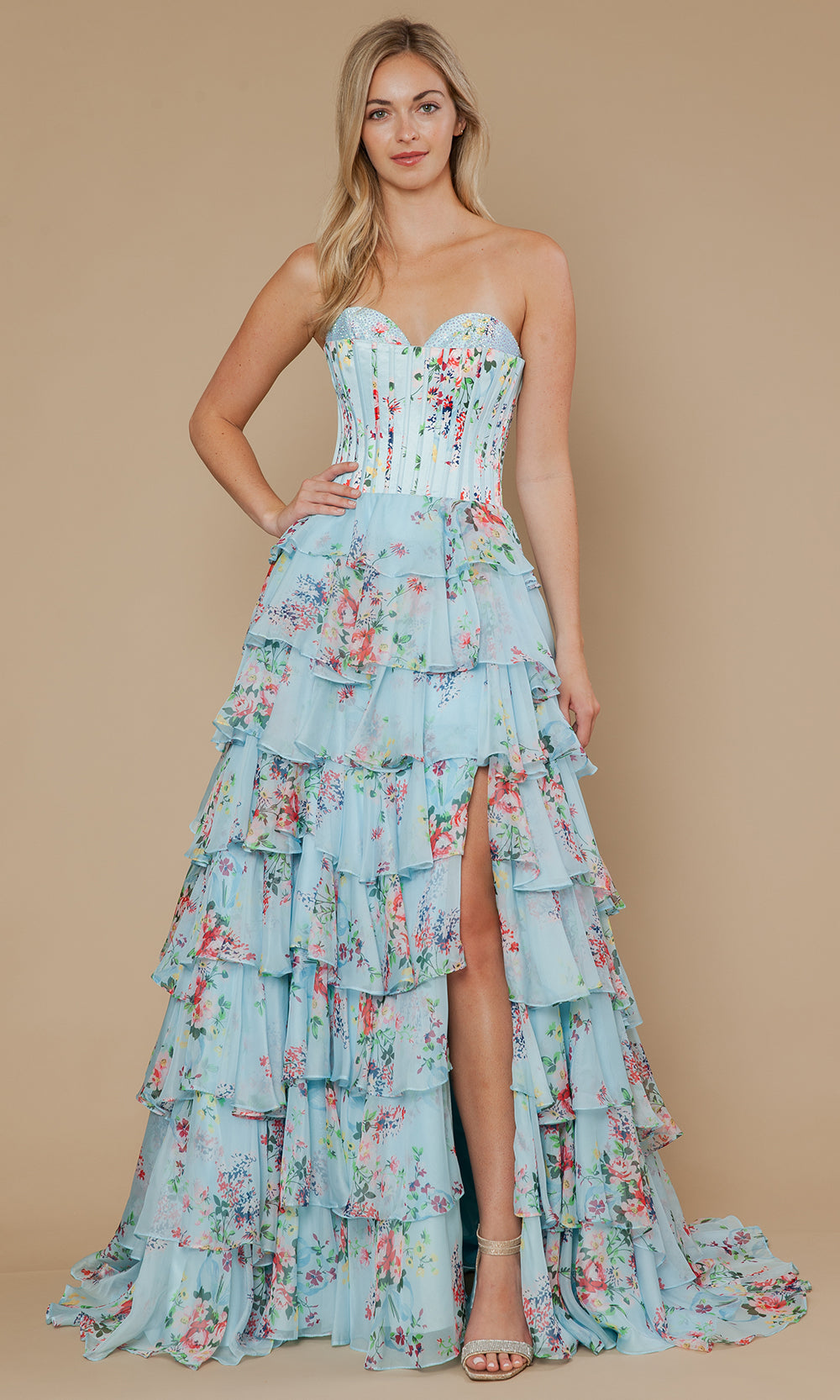 Poly USA 25178 - Sweetheart Floral Gown with Beaded Trim Prom Dresses
