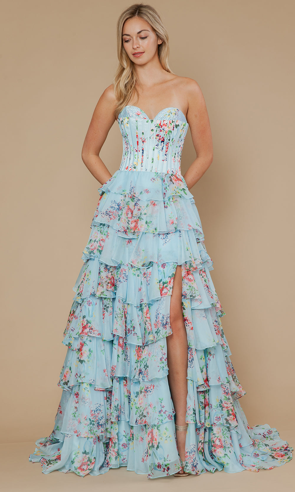 Poly USA 25178 - Sweetheart Floral Gown with Beaded Trim Prom Dresses