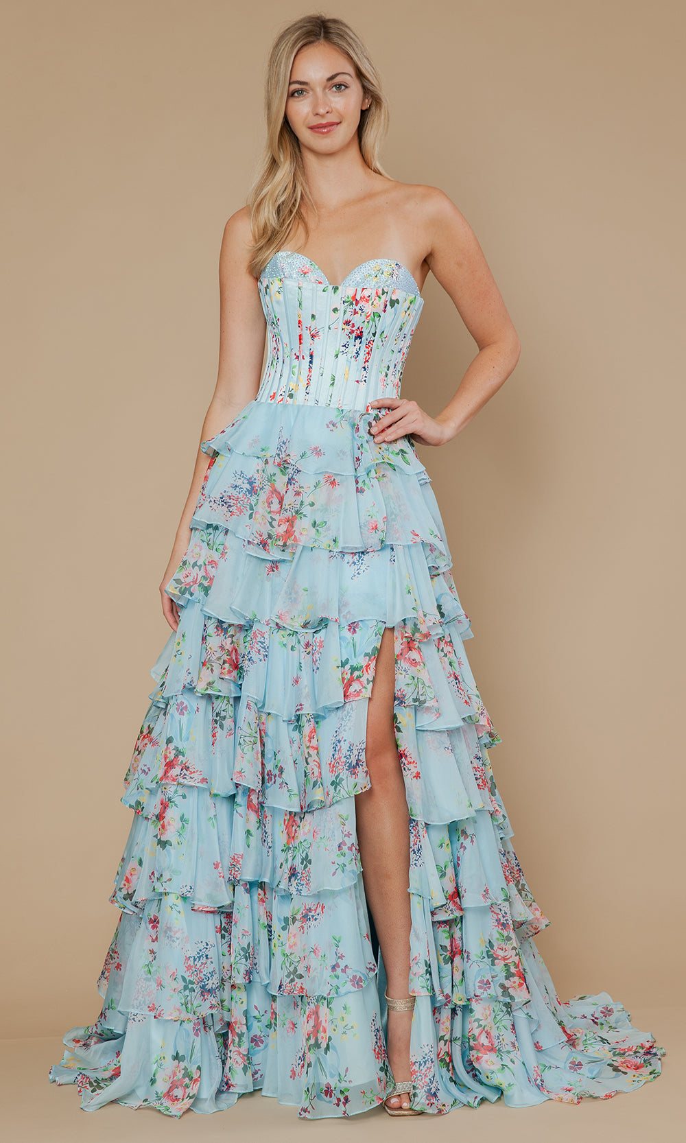 Poly USA 25178 - Sweetheart Floral Gown with Beaded Trim Prom Dresses
