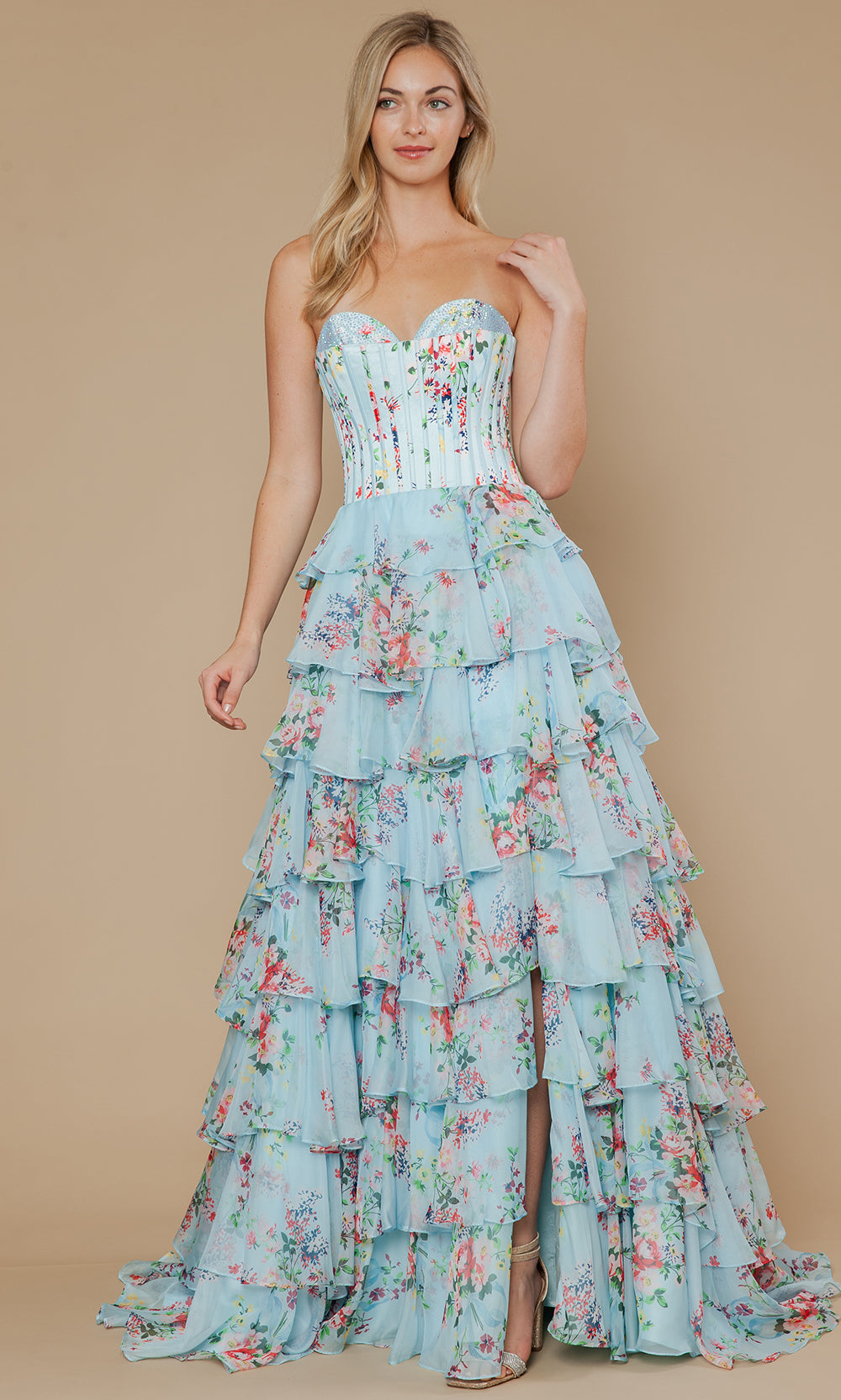 Poly USA 25178 - Sweetheart Floral Gown with Beaded Trim Prom Dresses