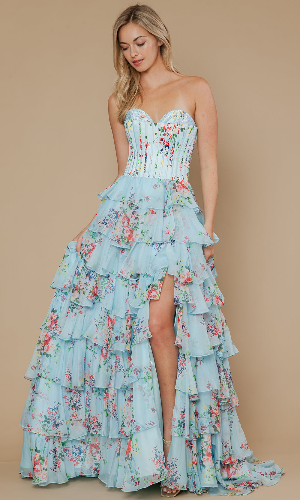 Poly USA 25178 - Sweetheart Floral Gown with Beaded Trim Prom Dresses