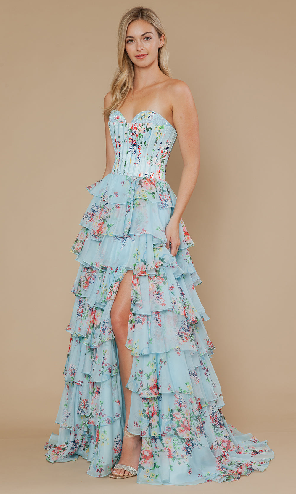 Poly USA 25178 - Sweetheart Floral Gown with Beaded Trim Prom Dresses