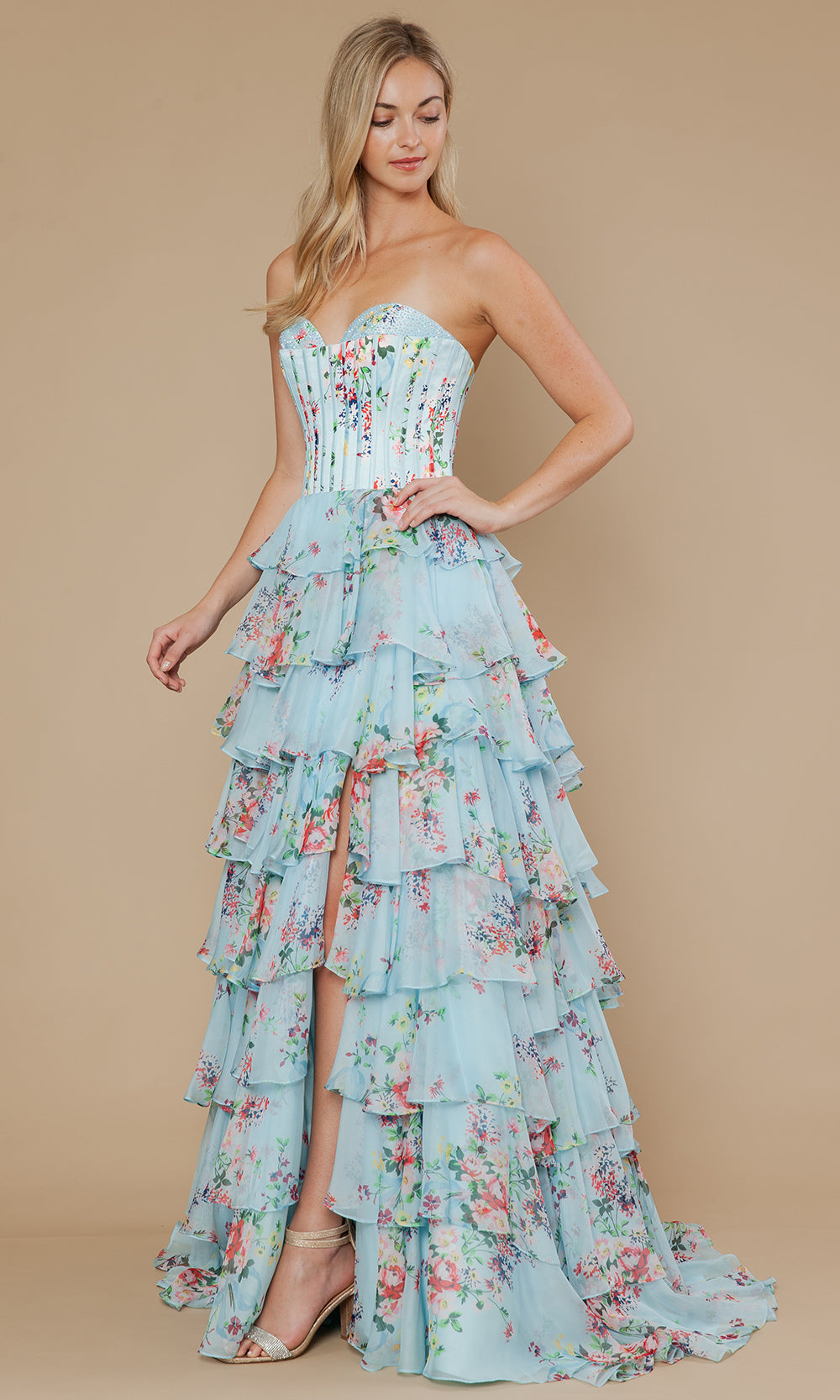 Poly USA 25178 - Sweetheart Floral Gown with Beaded Trim Prom Dresses