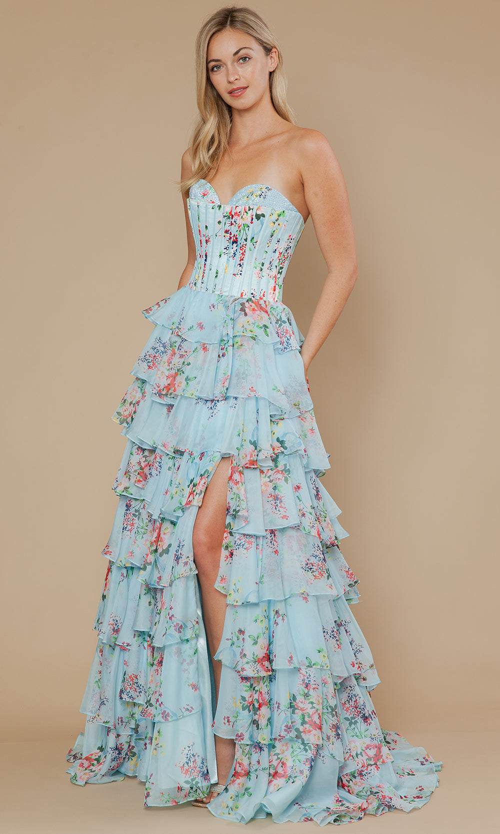 Poly USA 25178 - Sweetheart Floral Gown with Beaded Trim Prom Dresses