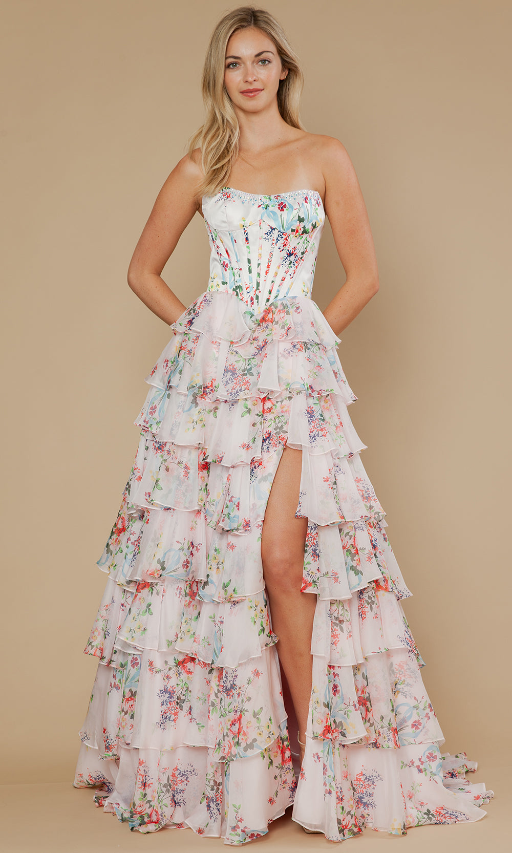 Poly USA 25180 - A-Line Skirt Printed Chiffon Prom Gown Prom Dresses