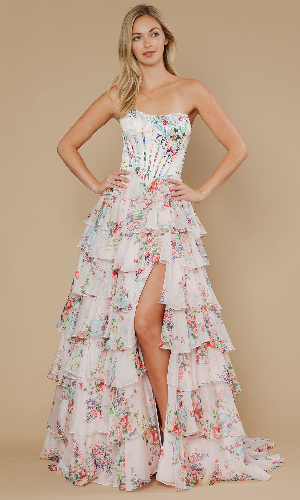 Poly USA 25180 - A-Line Skirt Printed Chiffon Prom Gown Prom Dresses