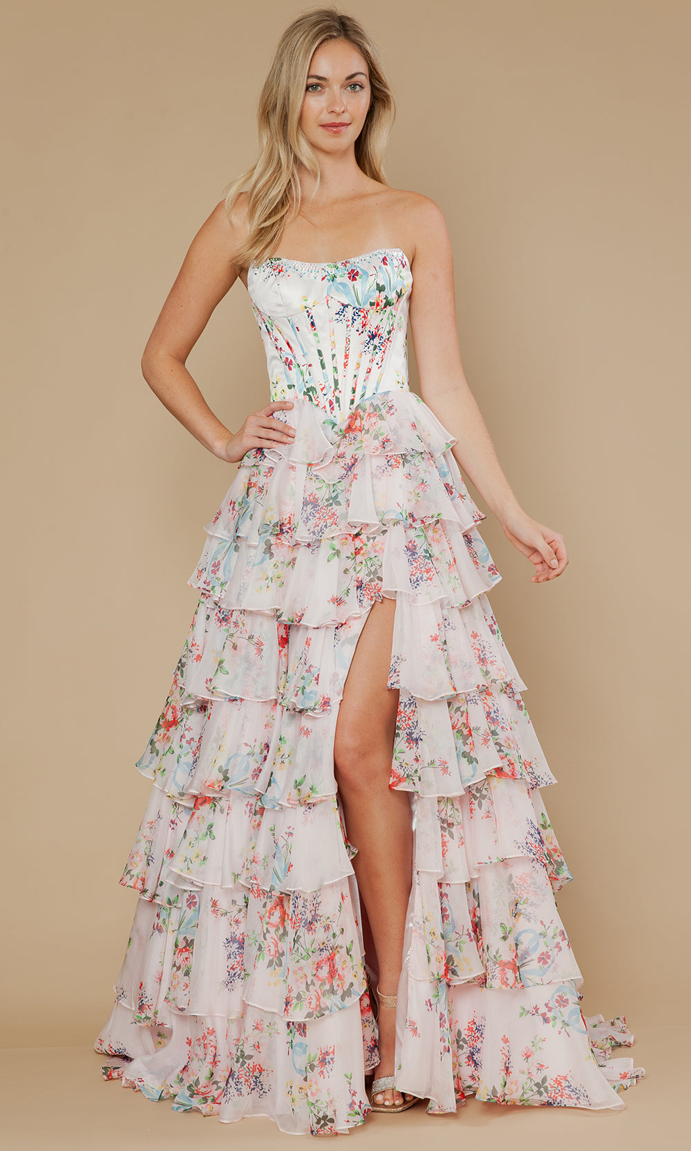 Poly USA 25180 - A-Line Skirt Printed Chiffon Prom Gown Prom Dresses