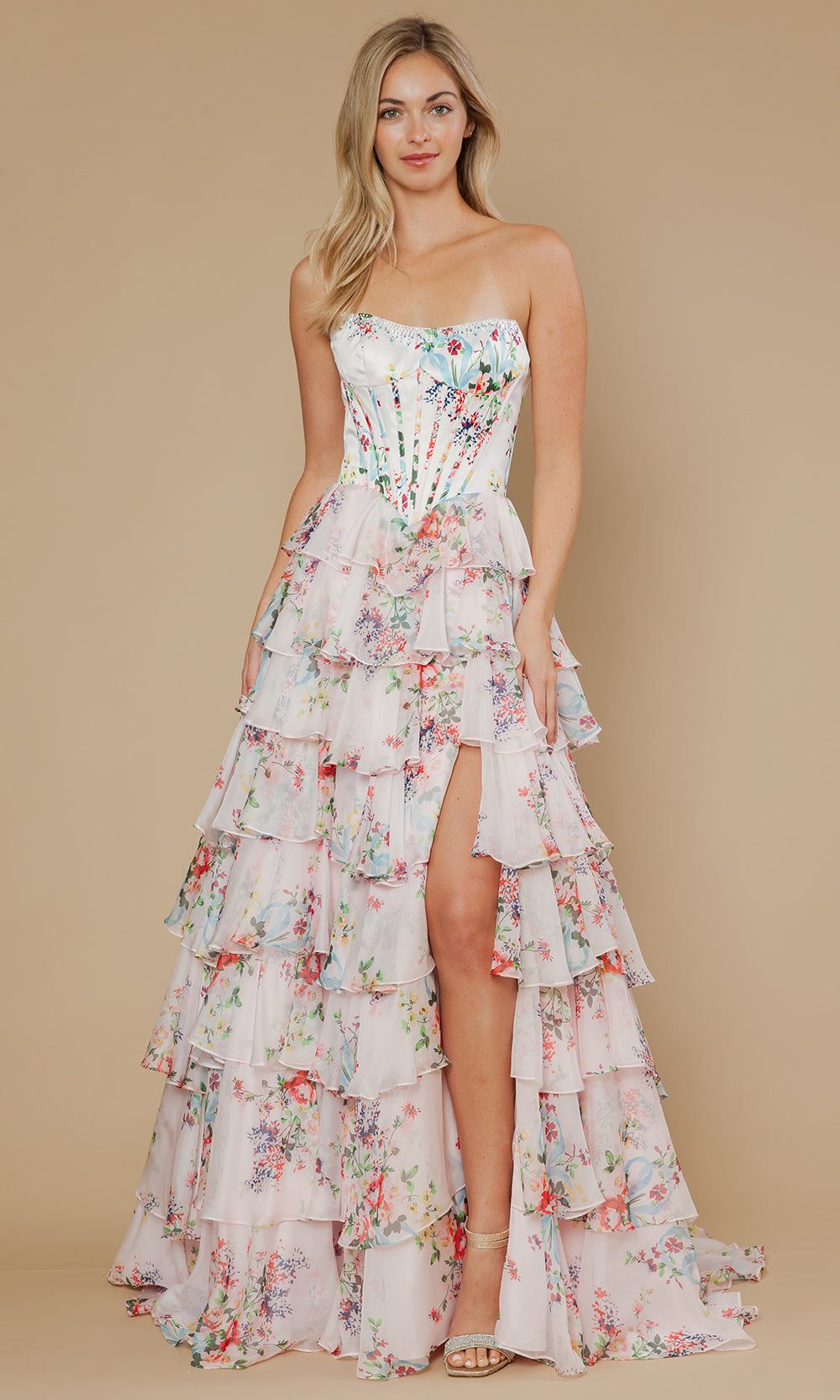 Poly USA 25180 - A-Line Skirt Printed Chiffon Prom Gown Prom Dresses