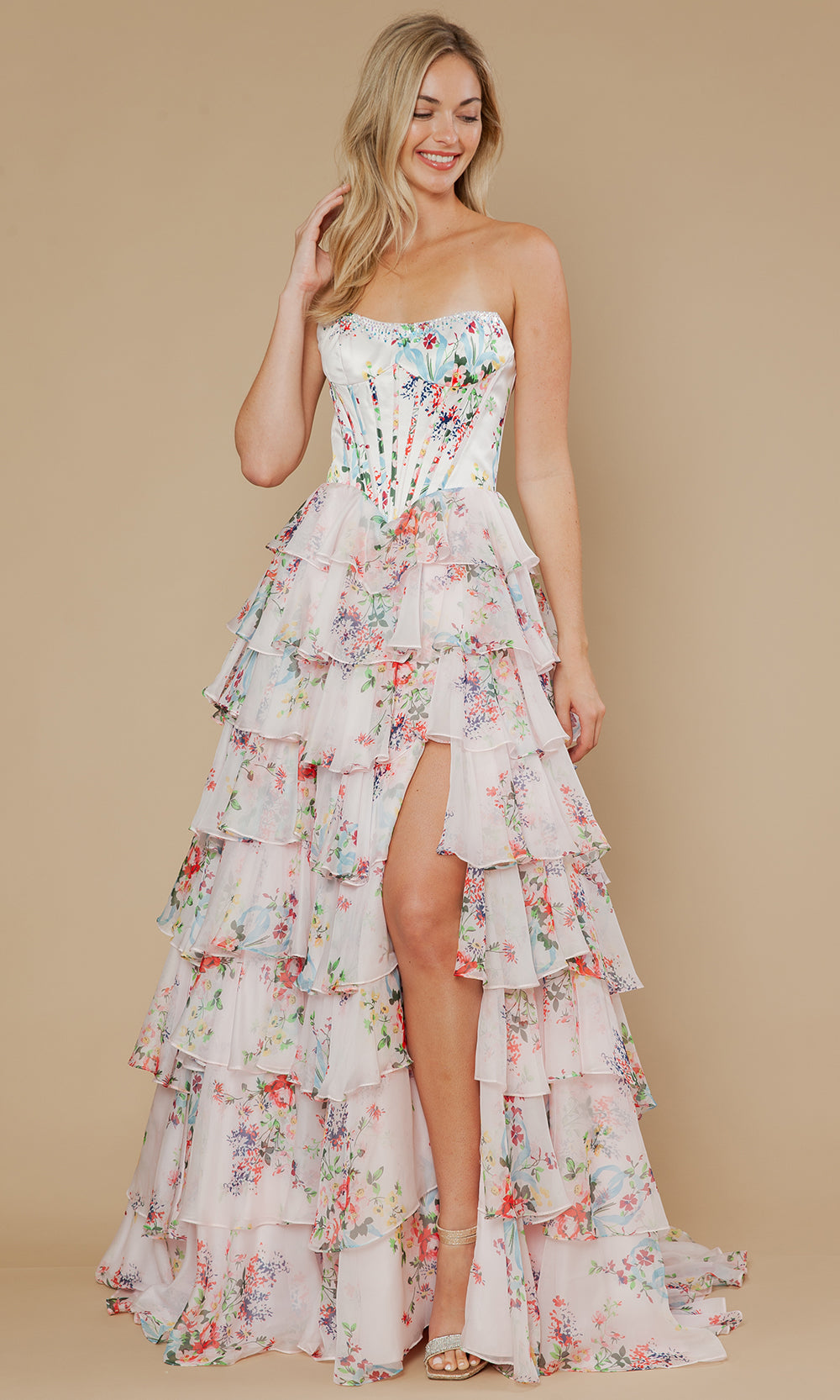 Poly USA 25180 - A-Line Skirt Printed Chiffon Prom Gown Prom Dresses