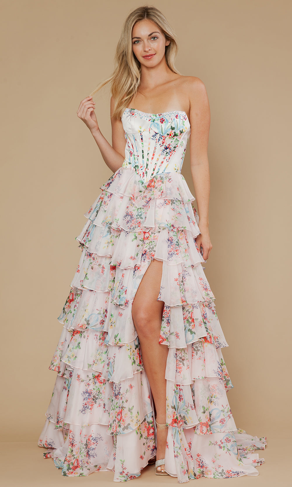Poly USA 25180 - A-Line Skirt Printed Chiffon Prom Gown Prom Dresses