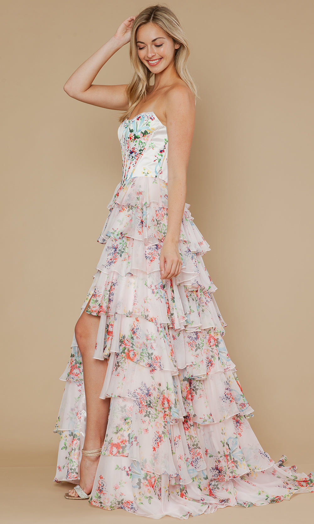 Poly USA 25180 - A-Line Skirt Printed Chiffon Prom Gown Prom Dresses
