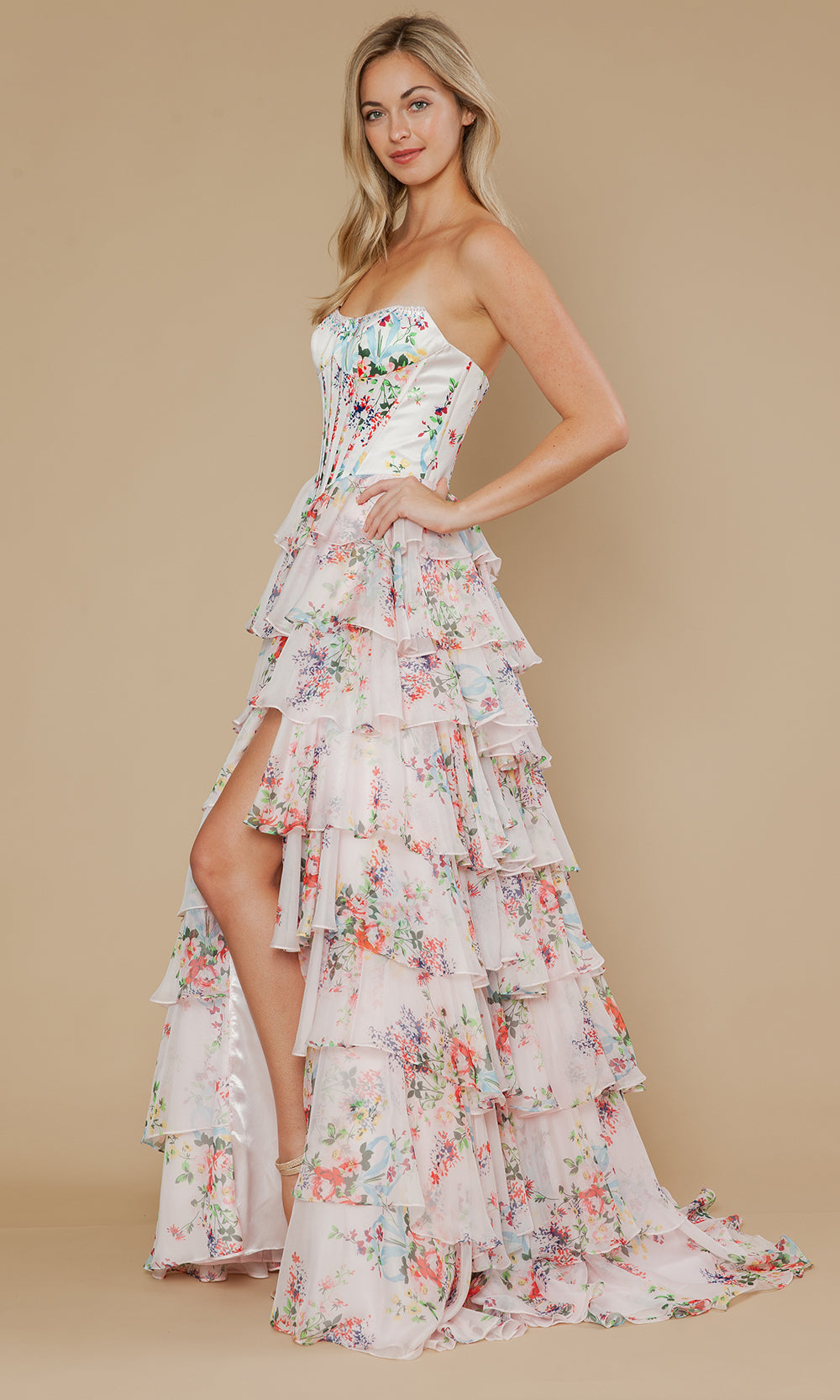 Poly USA 25180 - A-Line Skirt Printed Chiffon Prom Gown Prom Dresses