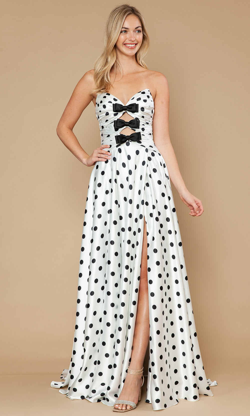 Poly USA 25184 - Strapless Sweetheart Gown with Polka Dot Print Prom Dresses