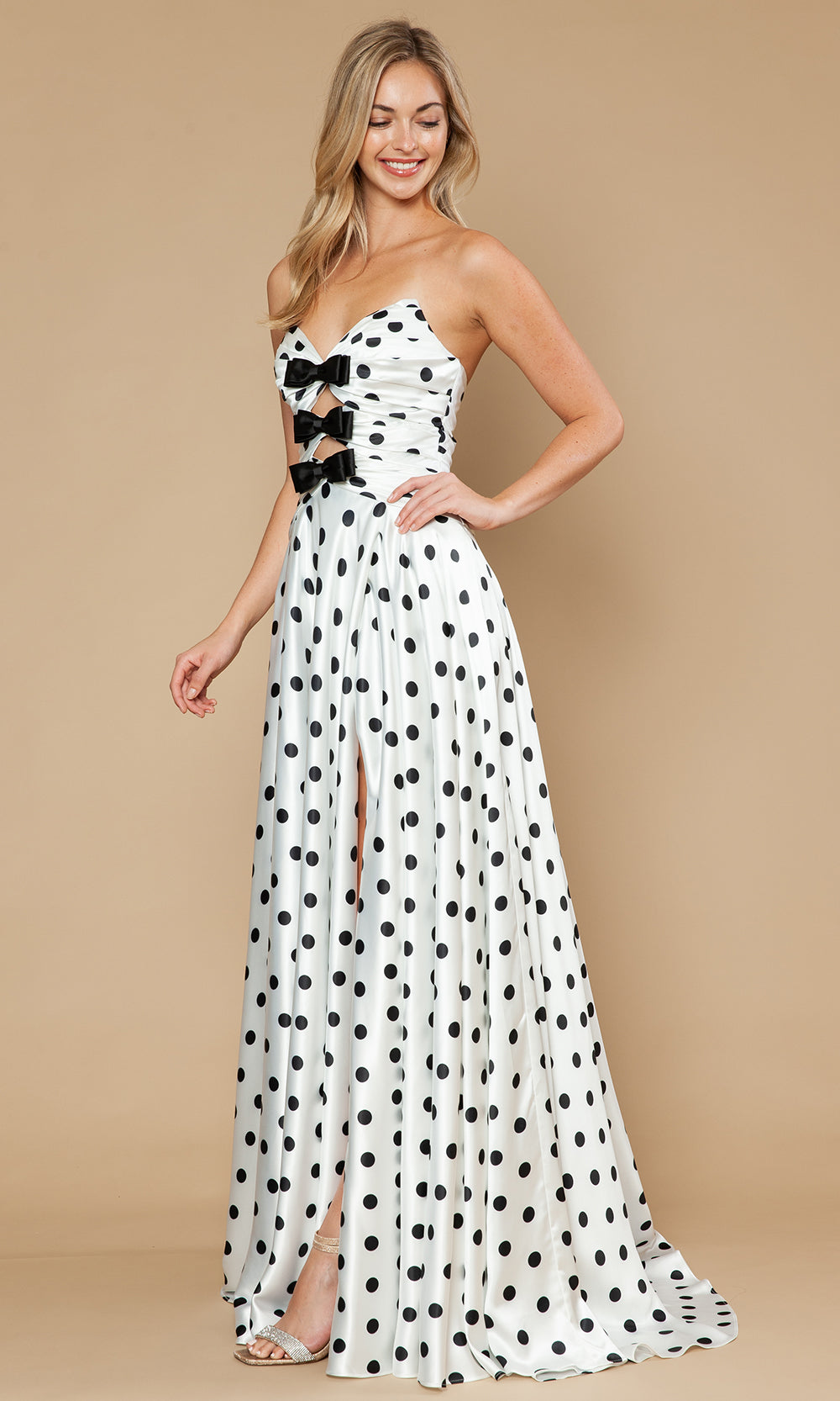 Poly USA 25184 - Strapless Sweetheart Gown with Polka Dot Print Prom Dresses