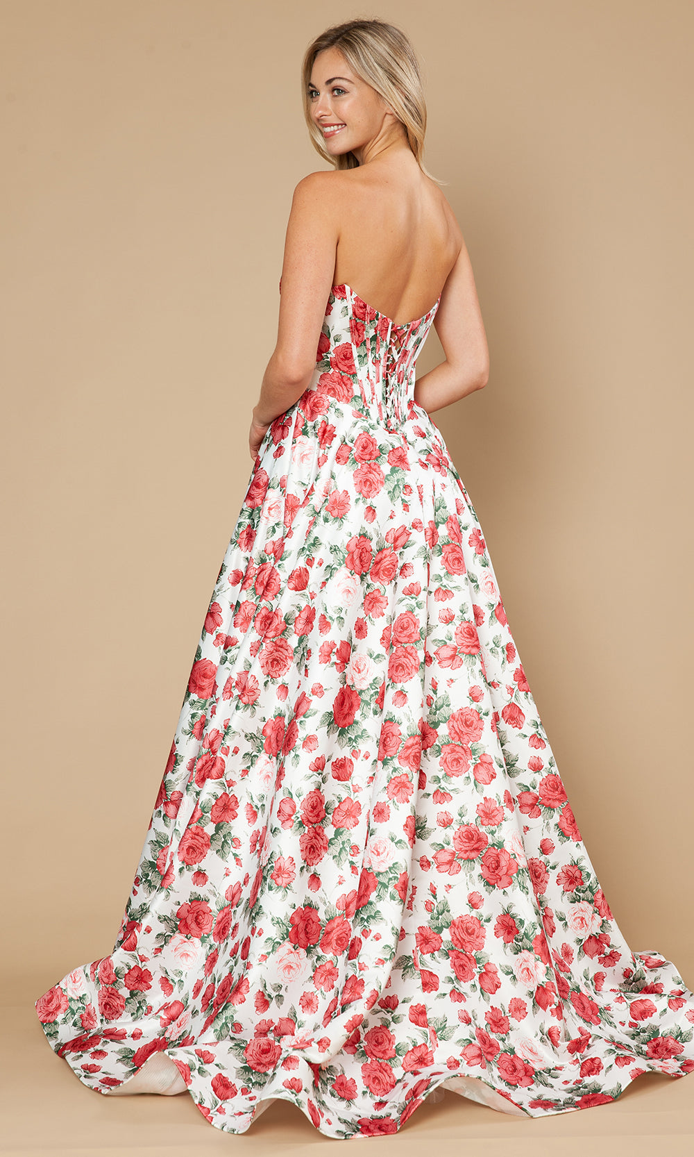 Poly USA 25186 - Floral Bodice Cowl Neck Prom Gown Prom Dresses